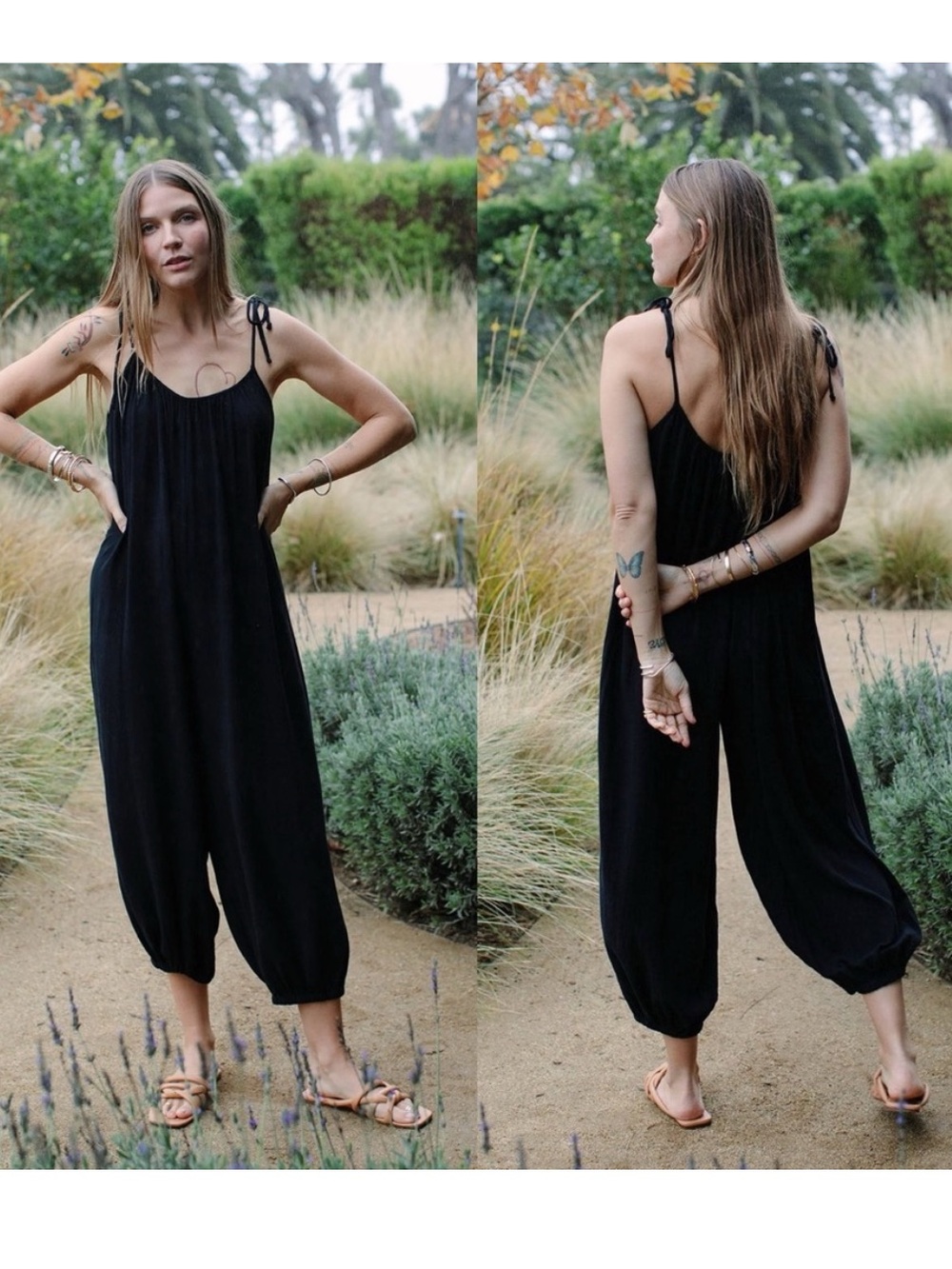 Rachel Pally 100% Cotton Alexandra Tie Shoulder Jumpsuit in Black size Large